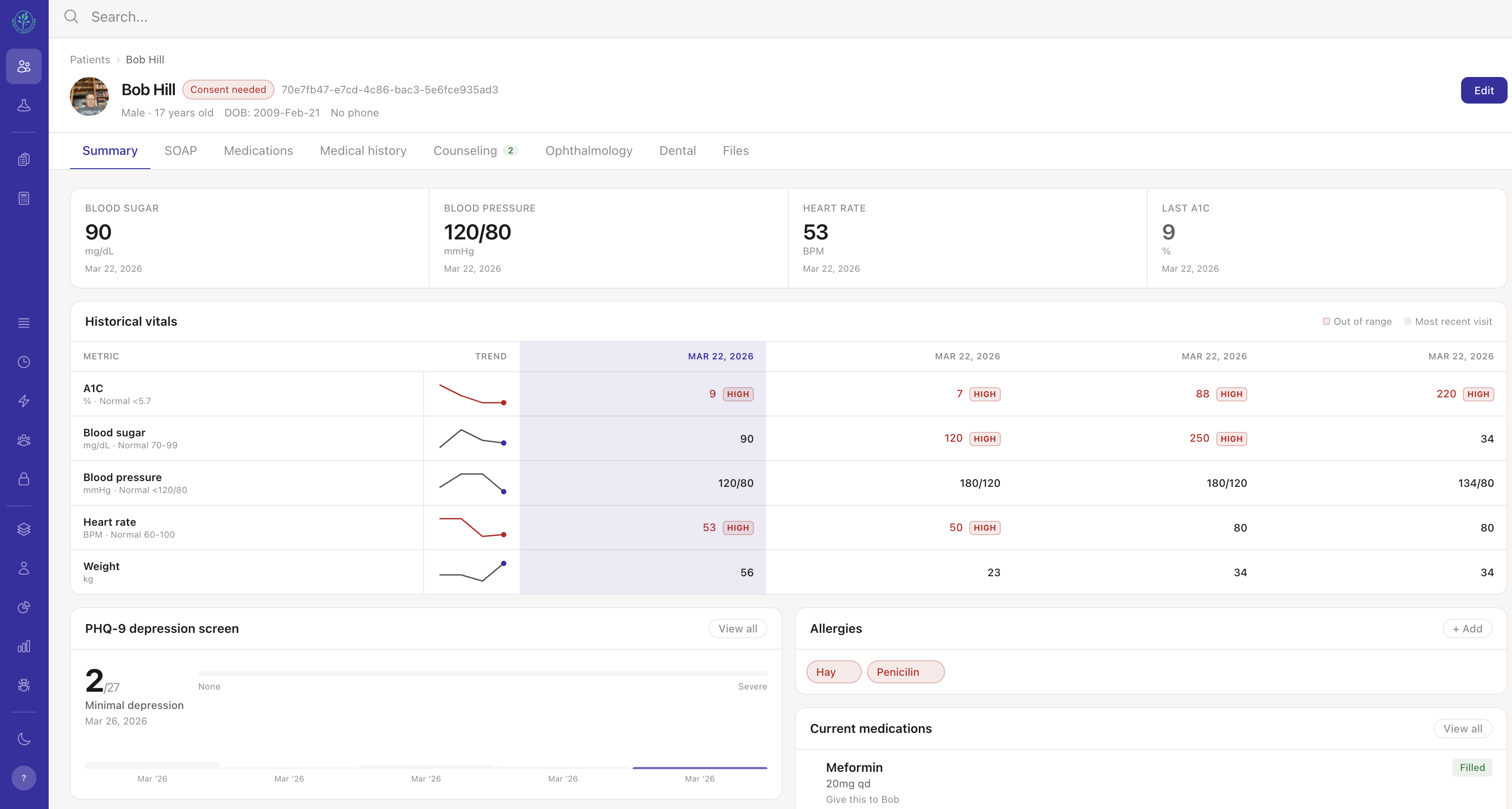 EMRiCare Patient Summary view